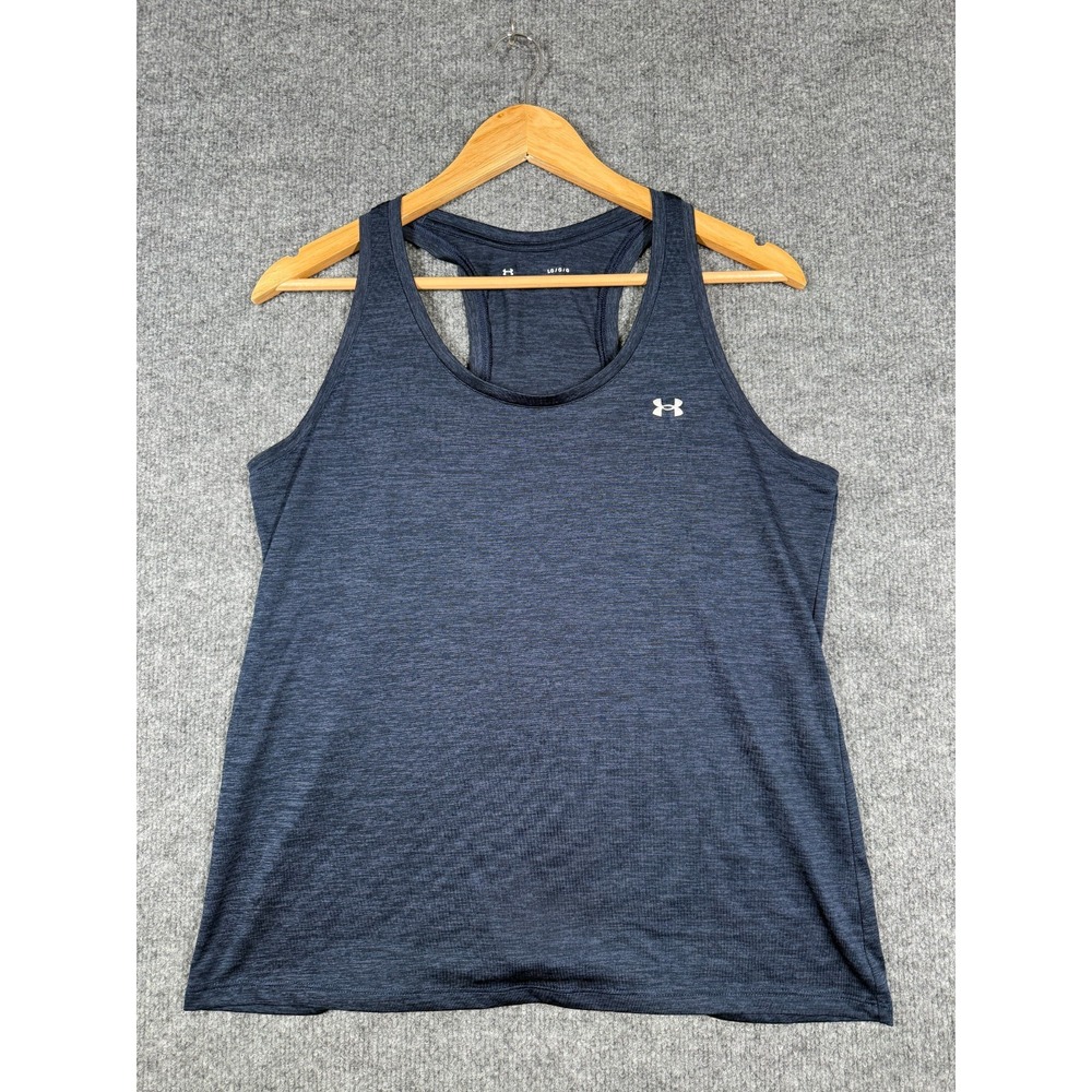 Under Armour HeatGear Racerback Tank Top Women Large Navy Blue Heather Loose Fit